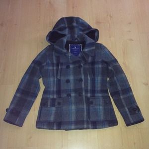 Plaid hooded pea coat