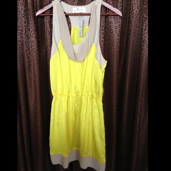 Dresses & Skirts - Yellow & beige silky dress, racer back. Brand new