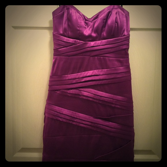 Vivid purple, strapless dress.