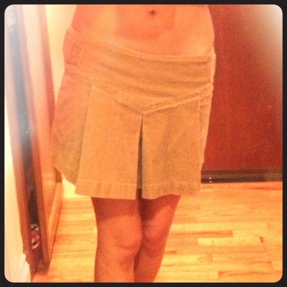 Tan Pleated Mini Skirt