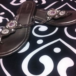 Silver Bejeweled Flip Flops!