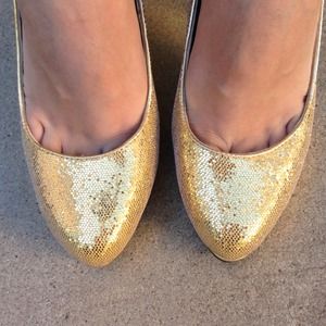 Gold wet seal heels