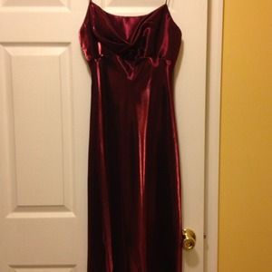 Burgundy dress with matching shawl.