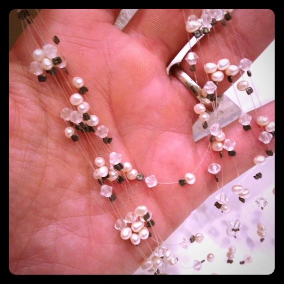 Custom freshH2O pearl crystal bead 7-tier necklace