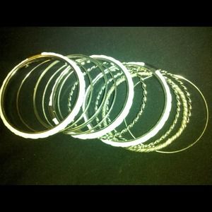 Jewelry - Silver and white leather look bangles Jewelry - Silver and white leather look bangles
