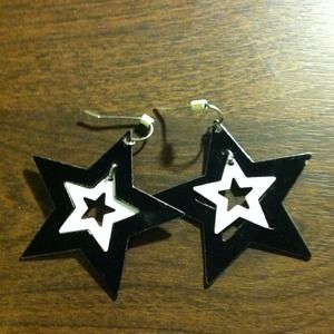 Black and white star earrings