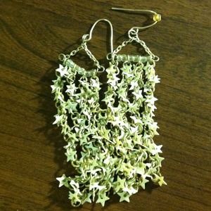White and silver star curtain earrings