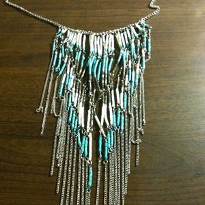 Turquoise, white and brown beaded necklace