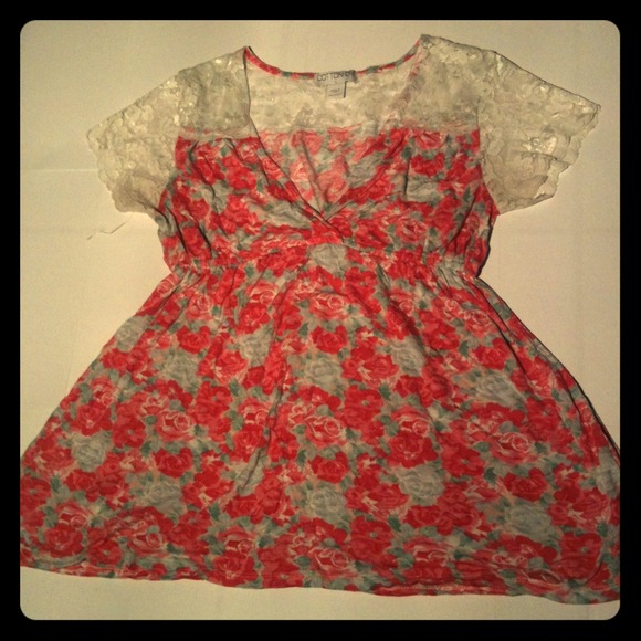Rose print empire shirt