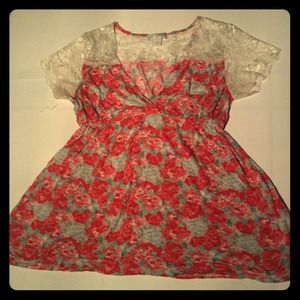 Rose print empire shirt