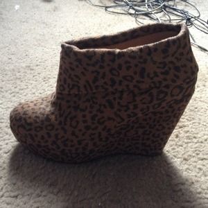 Leopard wedge booties