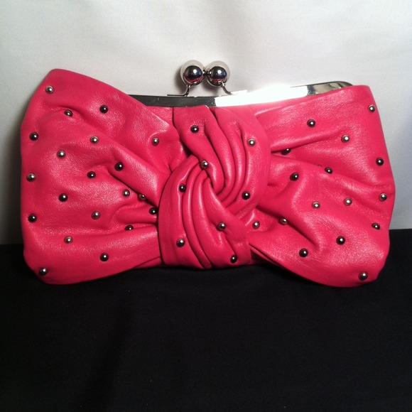 Clutches & Wallets - Fuchsia Wristlets Clutch with Silvertone Studs
