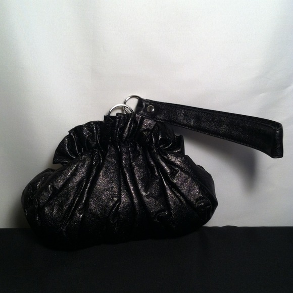 Black Wristlet Clutch with Rhinestone Bow - Picture 2 of 4