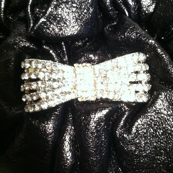 Black Wristlet Clutch with Rhinestone Bow - Picture 3 of 4