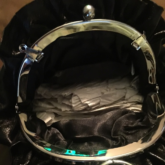 Black Wristlet Clutch with Rhinestone Bow - Picture 4 of 4