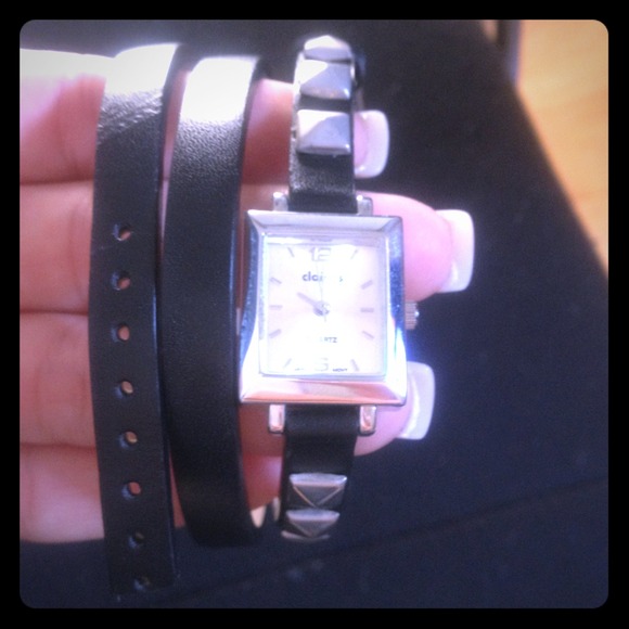 Black and silver studded wrap watch