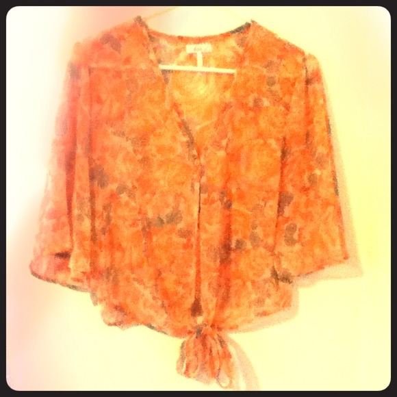 PAC sun Kirra sheer flow flower top w/ tie - Picture 1 of 1