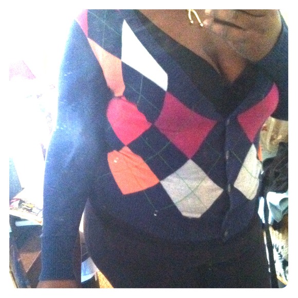 Navy blue plaid cardigan