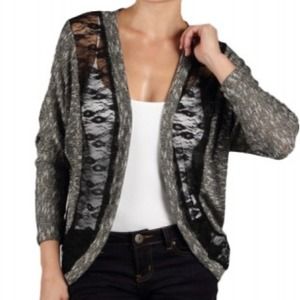 Black gray lace cardigan overlay new