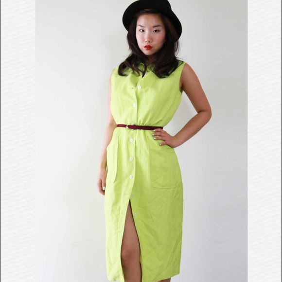 Vintage lime button down vest dress