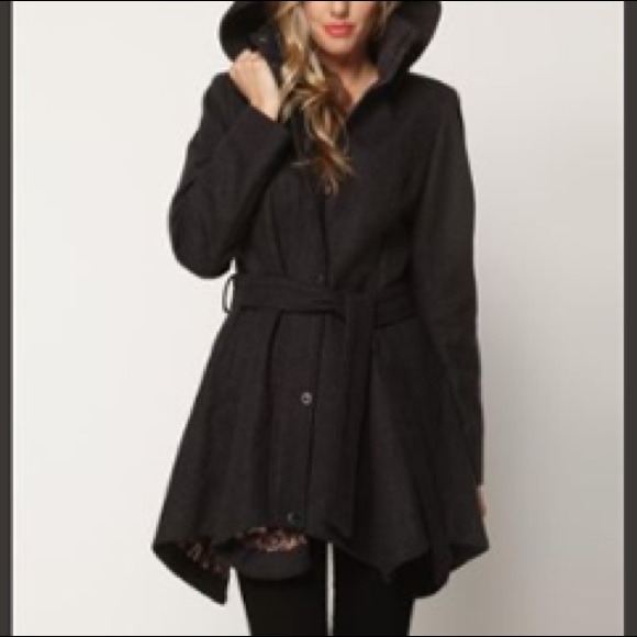 ⭕n Hold Betsey Johnson Hooded Wool Coat Charcoal - Picture 2 of 4