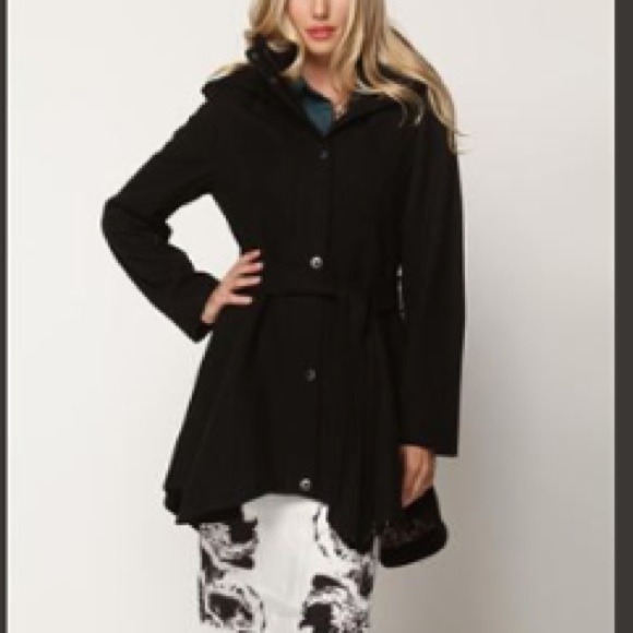 ⭕n Hold. NWT Betsey Johnson Hooded Wool Coat Black - Picture 1 of 4