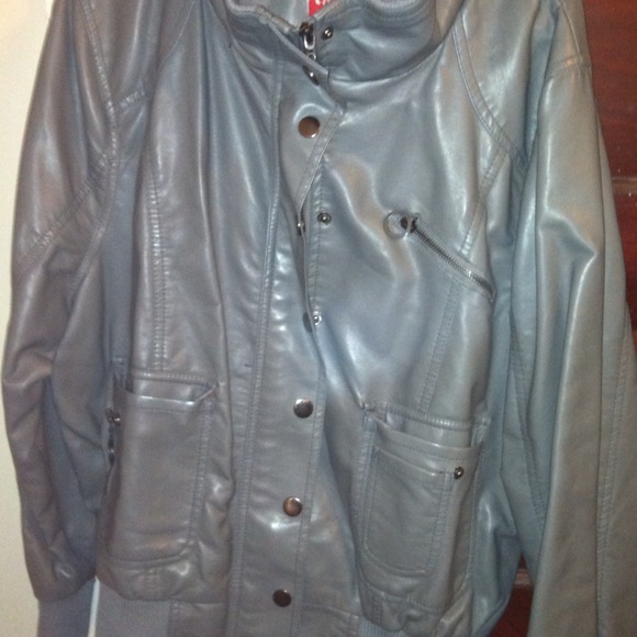 Grey mock neck leather