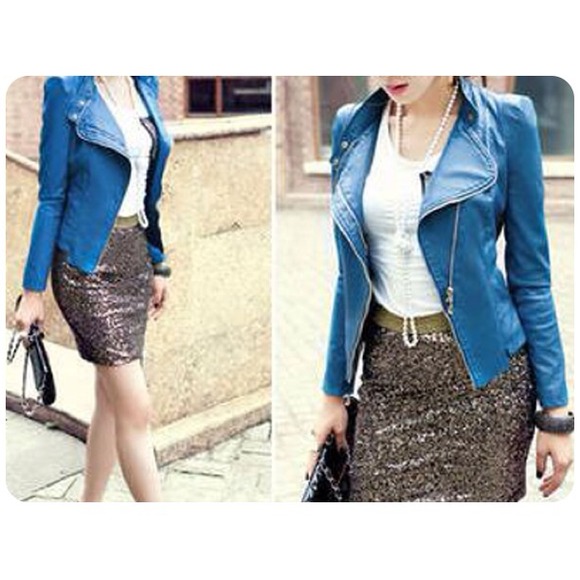 🐚NOT AVAIL🐚New Chic Blue ROCKSTAR Jacket - Picture 2 of 3