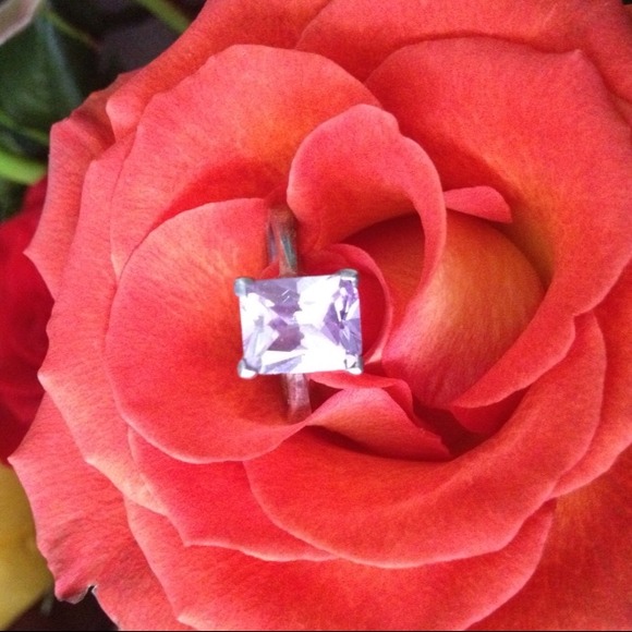 Sterling silver princess cut purple zirconia