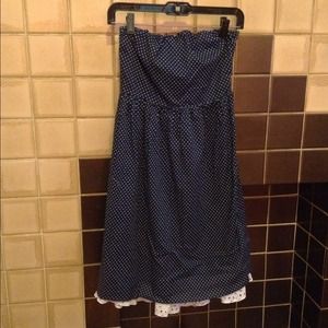 Strapless polkadot dress with eyelet peekaboo