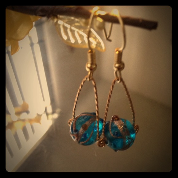 Blue glass beads earrings