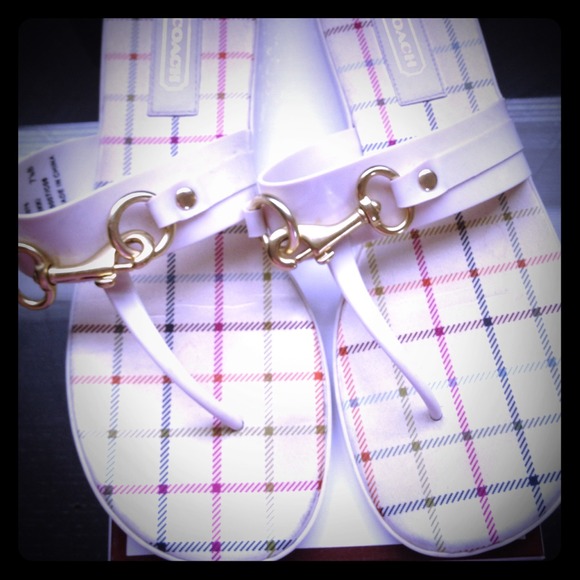 Adorable Coach sandals with saddle hardware