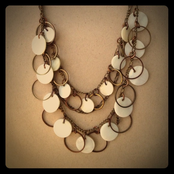 Brass and round cut sea shell necklace