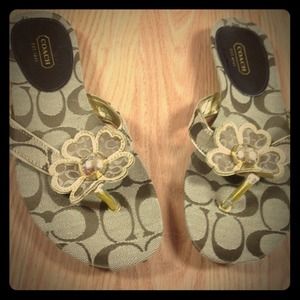 Brown coach sandals with flower. Only worn once.
