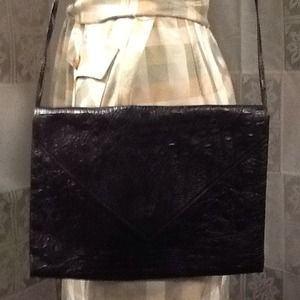 Reserved💸Black Leather Moc Croc Clutch/Cross Body