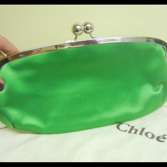 $$SOLD$$! CHLOE Stone Adorned Green Satin Clutch - Picture 3 of 5