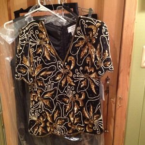 Papell Boutique sequin and beaded top