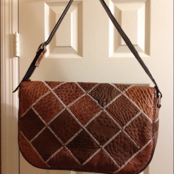 Genuine Leather Ostrich Patchwork Oversize Handbag - Picture 2 of 4