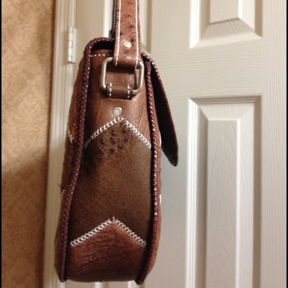 Genuine Leather Ostrich Patchwork Oversize Handbag - Picture 3 of 4