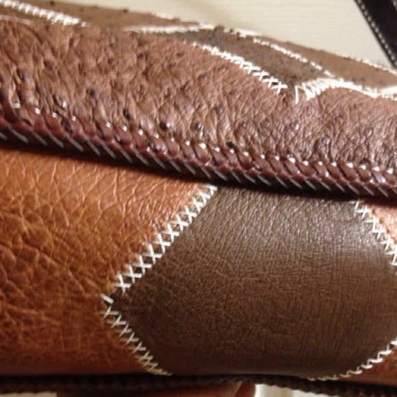 Genuine Leather Ostrich Patchwork Oversize Handbag - Picture 4 of 4