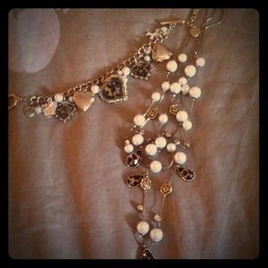 Betsy Johnson leopard & pearl bracelet & necklace