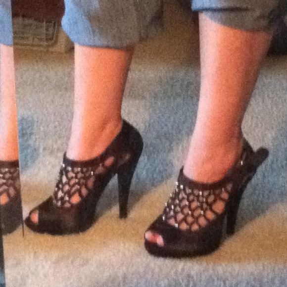 Black heels with silver beads on top