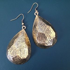 Antique gold textured metal droplet earrings