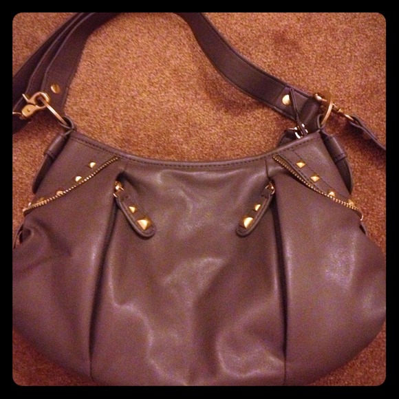 Gray soft leather shoulder bag