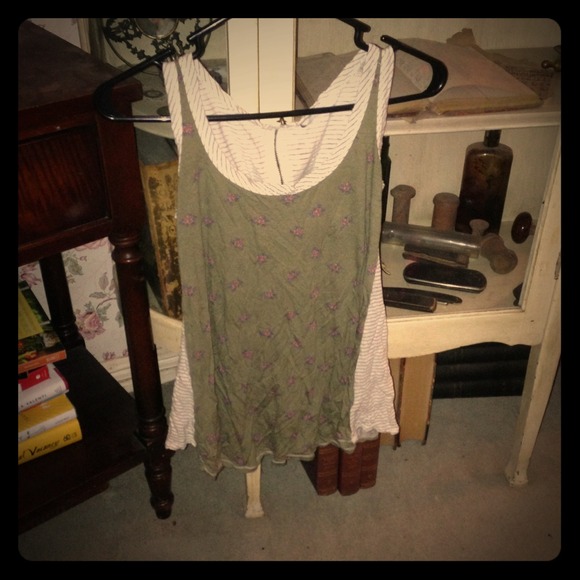 Green and White Tank Top with Zip Up Back