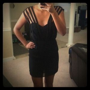 Black chiffon strappy short dress