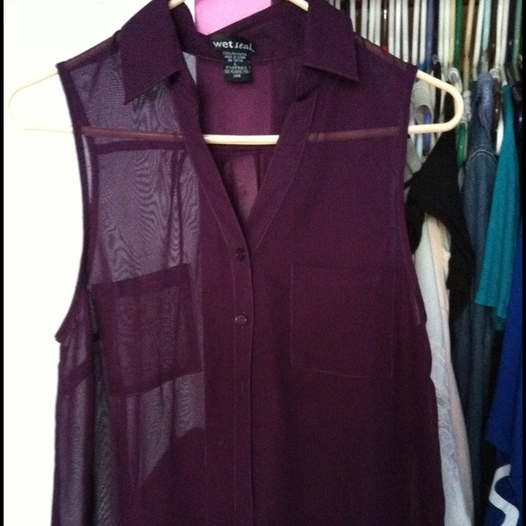 Wet Seal Dark Purple Sheer Button Up