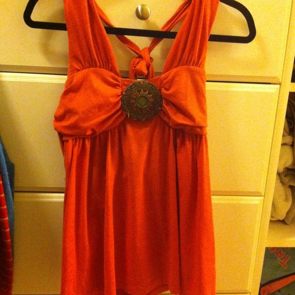 Rust color tie halter with metal embellishment