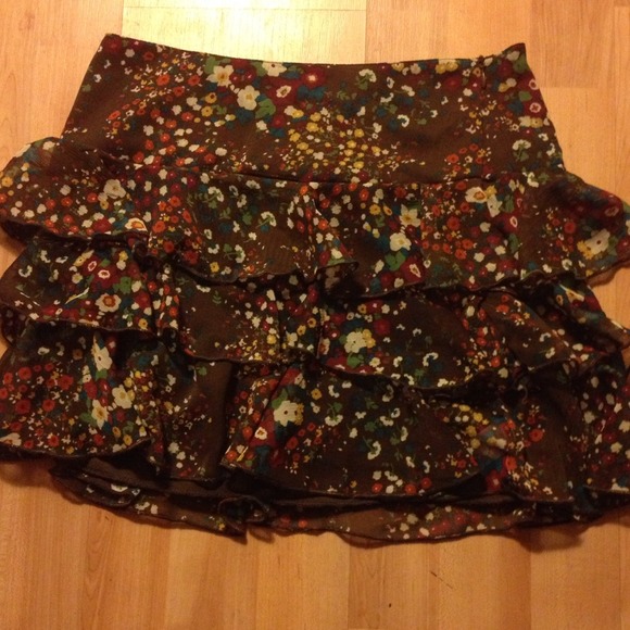Brown ruffle multicolor skirt - Picture 1 of 1