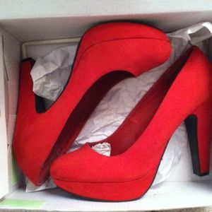 Red suede heels. Size 10